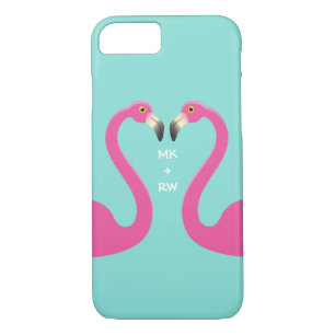 Coques Pour iPhone Monogramme Kissing Flamants roses iPhone 7 turquoi