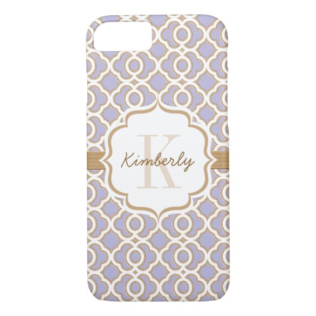 Coques Case-Mate iPhone Monogramme Lavande et Quatrefol d'or (Dos)