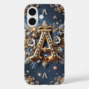 Coque Pour iPhone 16 Monogramme Lettre A Doré Floral Élégant