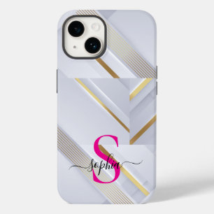 Coque Case-Mate iPhone monogramme lignes dorées marbre blanc