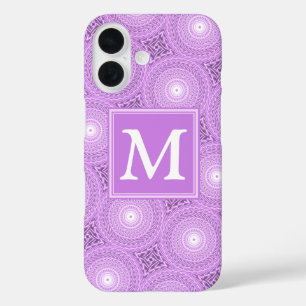 Coque Pour iPhone 16 Monogramme lilas cercles pourpres motif