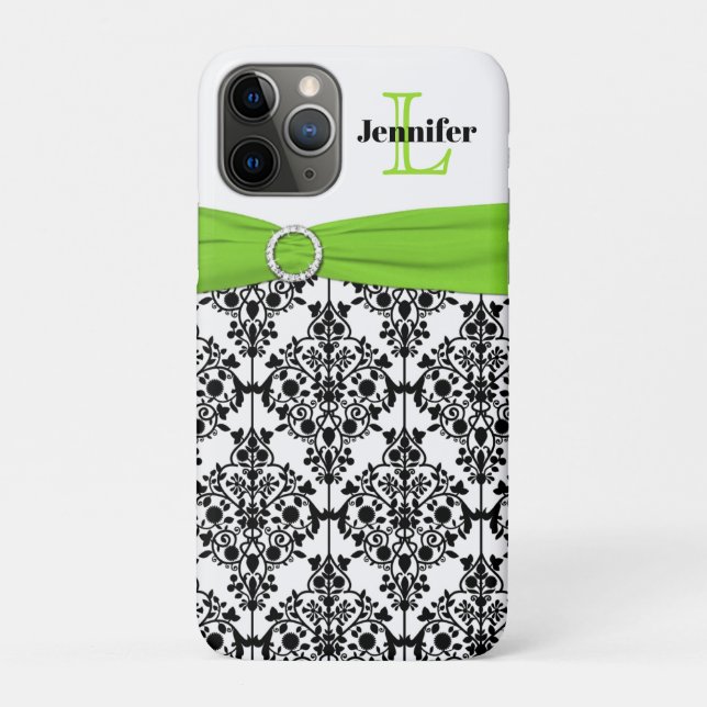Coques Case-Mate iPhone Monogramme Lime noir blanc Damas (Dos)
