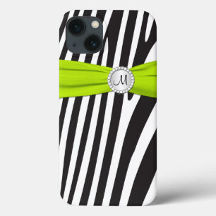 iPhone 13 Coque Monogramme Lime noir blanc Zèbre rayé iPad Air