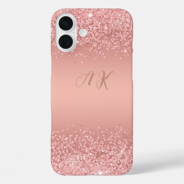 Coques Case-Mate iPhone Monogramme Luxueux Shimmer Rose Doré Élégant (Verso)