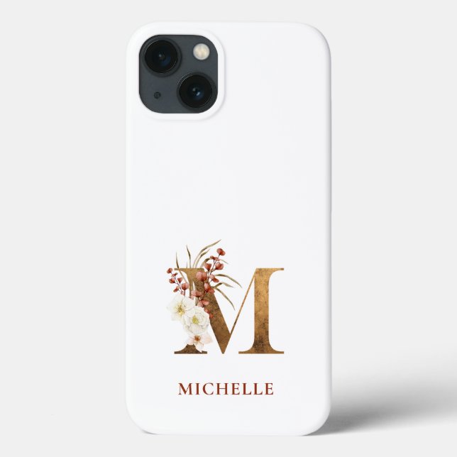 Coques Case-Mate iPhone Monogramme M Lettre Dorée et Floral Aquarelle (Verso)