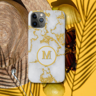 Case-Mate iPhone Case Monogramme M motif marbre blanc et or élégant