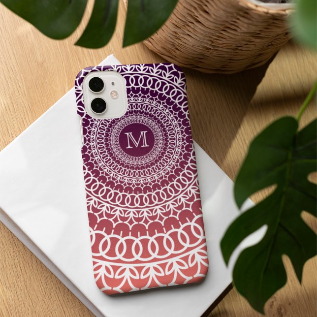 Coques Case-Mate iPhone Monogramme Mandala orange et violet au coucher du  (Créateur téléchargé)