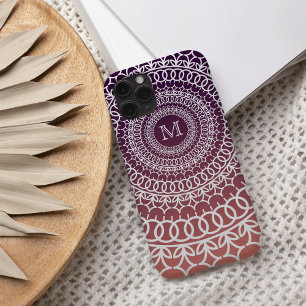 Coques iPhone 16 Monogramme Mandala orange et violet au coucher du 