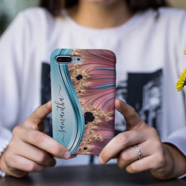 Coques Case-Mate iPhone Monogramme manuscrit Fractal Blue moderne (Créateur téléchargé)