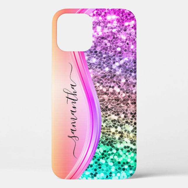 Coques Case-Mate iPhone Monogramme Manuscrit Paillettes Iridescentes Brill (Verso)