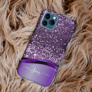 Coque Case-Mate iPhone Monogramme manuscrit Parties scintillant violet Lo