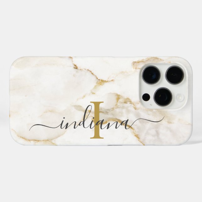 Coques Case-Mate iPhone Monogramme Marbre Moderne Chic Personnalisé (Verso (horizontal))