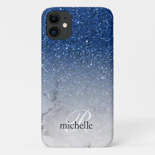 Case-Mate iPhone Case Monogramme Marbré Ombré Pailleté Bleu Stunning