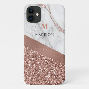 Case-Mate iPhone Case Monogramme Marbré Pailleté Or Rose