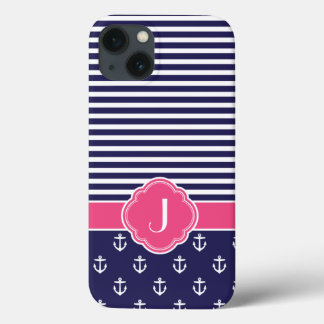 Case-Mate iPhone Case Monogramme marin bleu et rose de Preppy