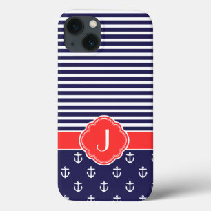 Coque Case-Mate iPhone Monogramme marin bleu et rouge Preppy