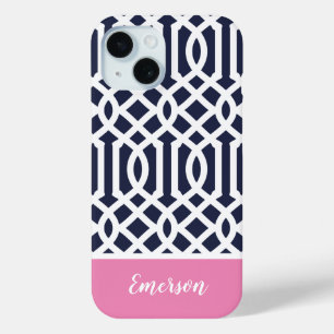 Coque Case-Mate iPhone Monogramme marine et Trellis rose
