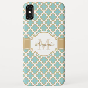 Case-Mate iPhone Case Monogramme marocain bleu turquoise de motif d'or