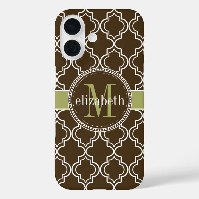 Coques Case-Mate iPhone Monogramme marocain Brown Olive White Quatrefoil (Verso)