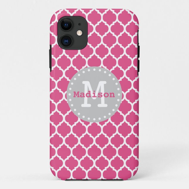 Coques Case-Mate iPhone Monogramme marocain en latogramme rose blanc (Dos)