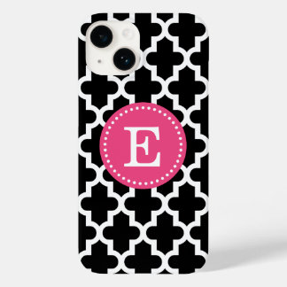 Coque Pour iPhone 14 Monogramme marocain moderne noir et rose