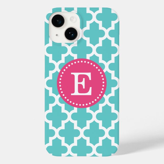 Coques Case-Mate iPhone Monogramme marocain moderne turquoise et rose (Verso)
