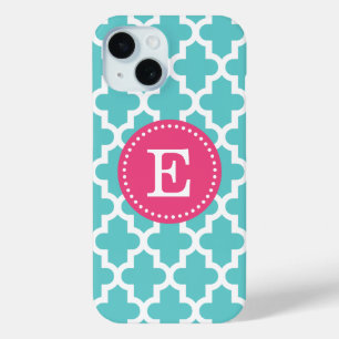 Coque Case-Mate iPhone Monogramme marocain moderne turquoise et rose