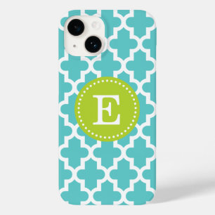 Coque Pour iPhone 14 Monogramme marocain moderne turquoise et vert