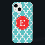 Coque Pour iPhone 14 Monogramme marocain Turquoise et rouge moderne<br><div class="desc">Chic Girly Preppy Moderne Marocain Quatrefoil Lattice Design avec Monogramme personnalisé Nom ou Initiale</div>
