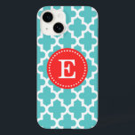 Coque Pour iPhone 14 Monogramme marocain Turquoise et rouge moderne<br><div class="desc">Chic Girly Preppy Moderne Marocain Quatrefoil Lattice Design avec Monogramme personnalisé Nom ou Initiale</div>