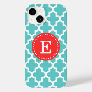 Coque Pour iPhone 14 Monogramme marocain Turquoise et rouge moderne