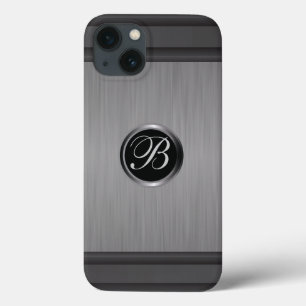 Etui iPhone 13 Monogramme Masculin Acier noir Aspect métallique