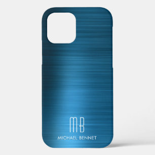 Case-Mate iPhone Case Monogramme Métal Brossé Faux Bleu Élégant