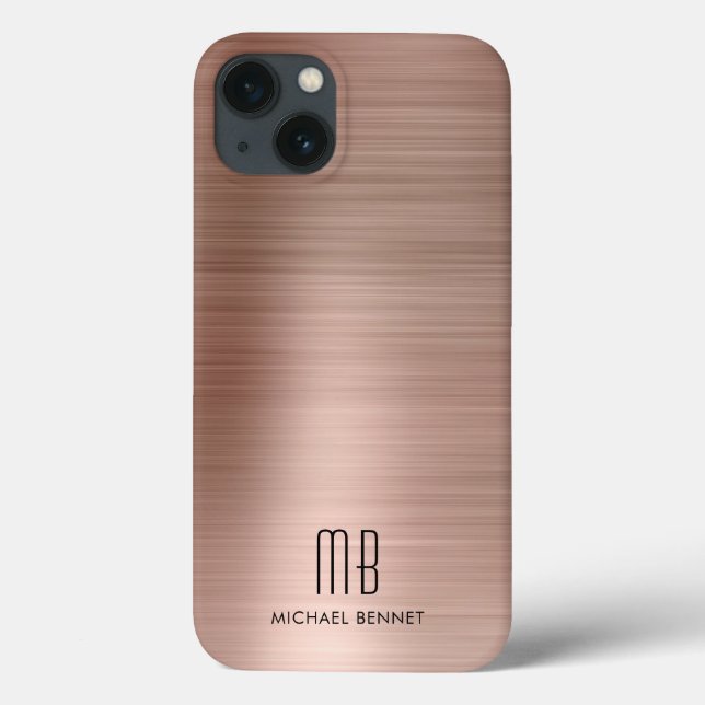 Coques Case-Mate iPhone Monogramme Métal Brossé Rose Gold (Verso)
