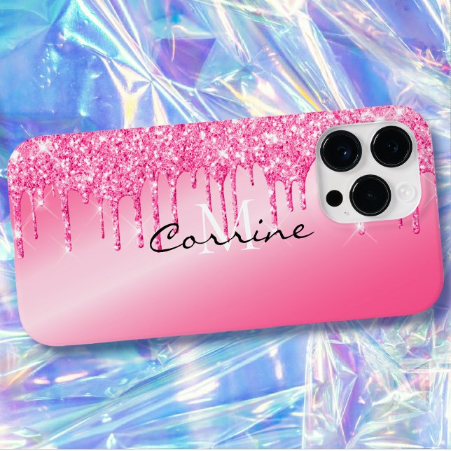 Coques Case-Mate iPhone Monogramme Metallic Hot Rose Parties scintillant D (Créateur téléchargé)
