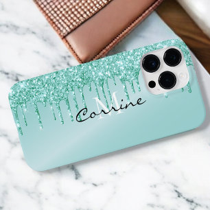 Coque Case-Mate iPhone Monogramme Métallique Aqua Parties scintillant Ble