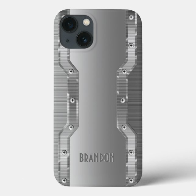 Coques Case-Mate iPhone Monogramme métallique gris argenté brossé métal (Verso)