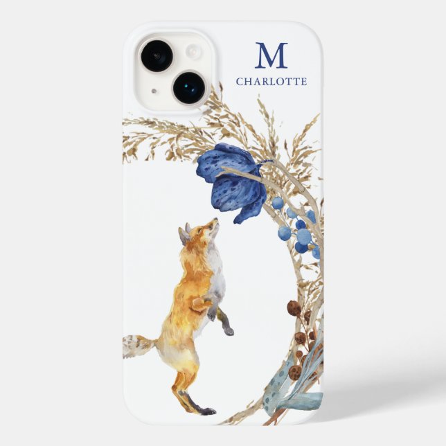 Coques Case-Mate iPhone Monogramme mignon renard bois Aquarelle Nom floral (Verso)