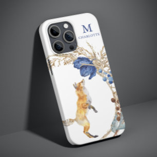 Coque Case-Mate iPhone Monogramme mignon renard bois Aquarelle Nom floral