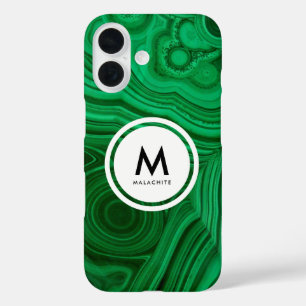 Coque Pour iPhone 16 Monogramme minéral malachite - Beau vert