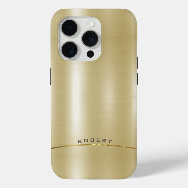 Coques Case-Mate iPhone Monogramme minimal en or métallique (Verso)