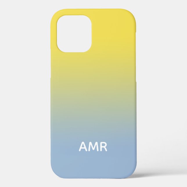 Coques Case-Mate iPhone Monogramme minimal Jaune à bleu clair (Verso)