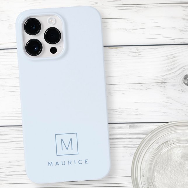 Coques Case-Mate iPhone Monogramme minimal moderne bleu clair (Modern minimal monogram light blue Case-Mate iPhone case)