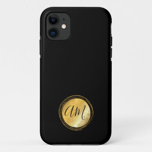 Case-Mate iPhone Case Monogramme minimal noir rond doré cadre doré 