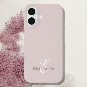 Coque Pour iPhone 16 Monogramme minimaliste blush rose or blanc chic
