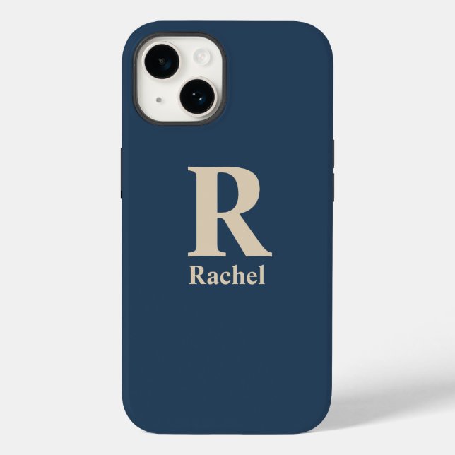 Coques Case-Mate iPhone Monogramme minimaliste moderne bleu/vanille (Verso)