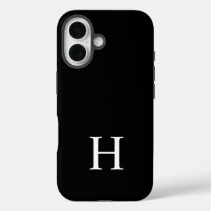 Coque Pour iPhone 16 Monogramme Minimaliste Moderne Élégant Noir et Bla