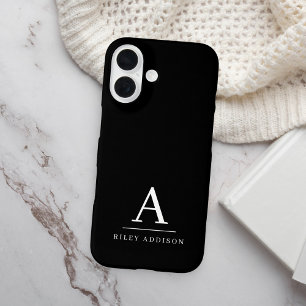 Coque Pour iPhone 16 Monogramme minimaliste moderne noir et blanc
