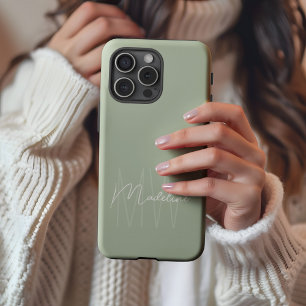 Coque iPhone 16 Pro Max Monogramme Minimaliste Moderne Vert Sauge Clair