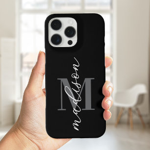 Coque iPhone 16 Pro Max Monogramme minimaliste noir moderne